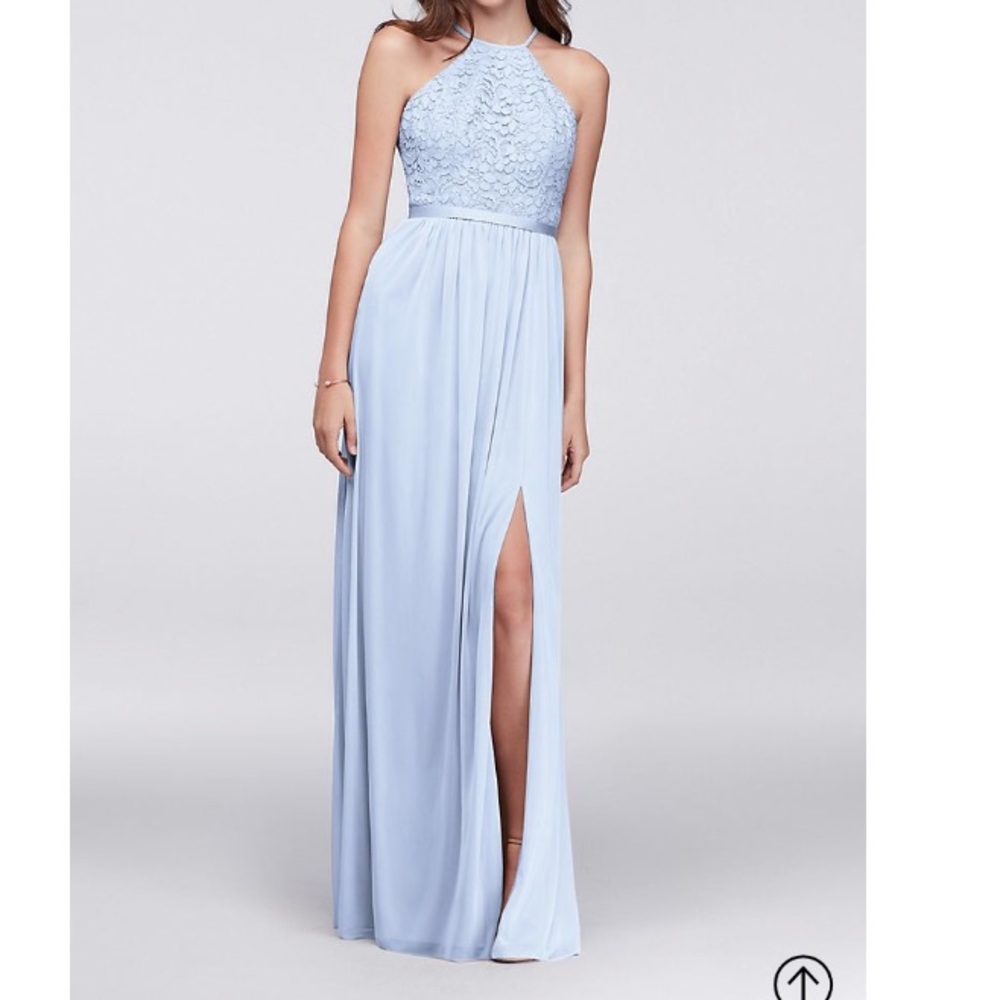Open back lace and mesh bridesmaids dress